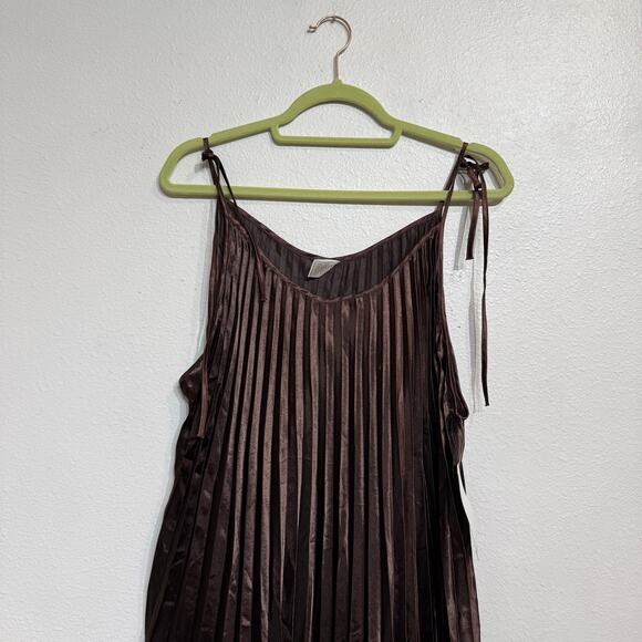 Annabelle Brown Satin Pleated Midi Dress Sz L NWT - Picture 2 of 10